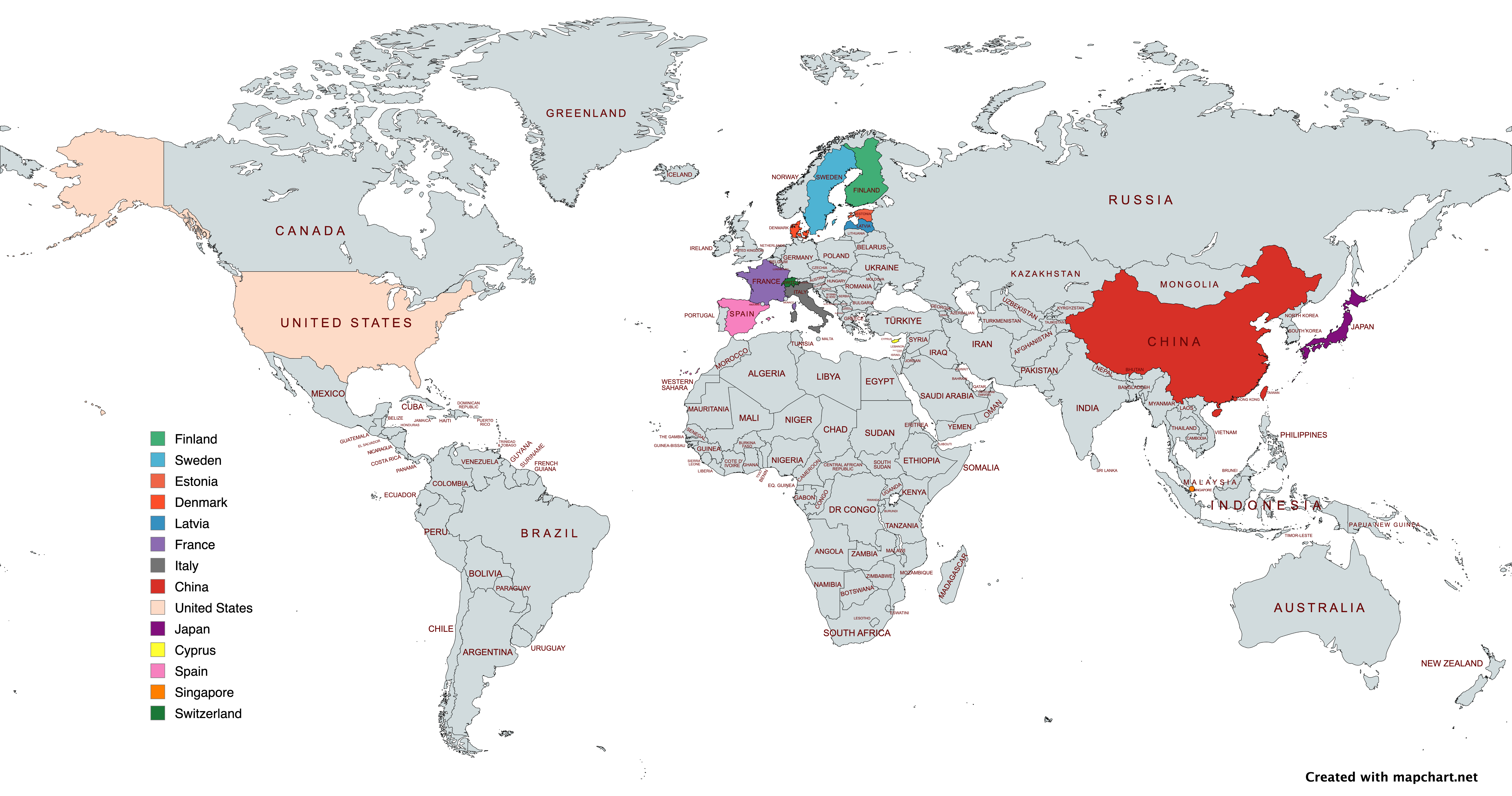 Visited countries map